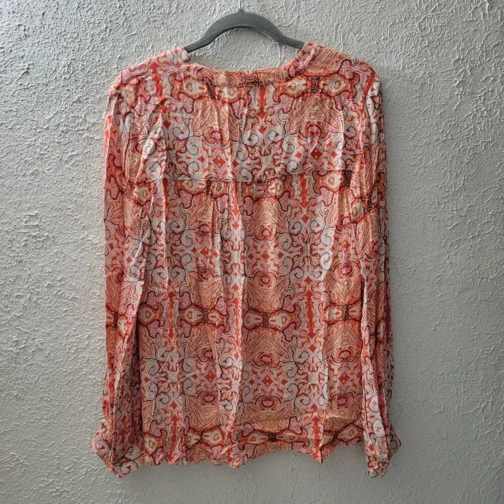 Sanctuary Sz S Orange & White Long Sleeve Blouse V-Neck Strings Peasant Top - Picture 4 of 6